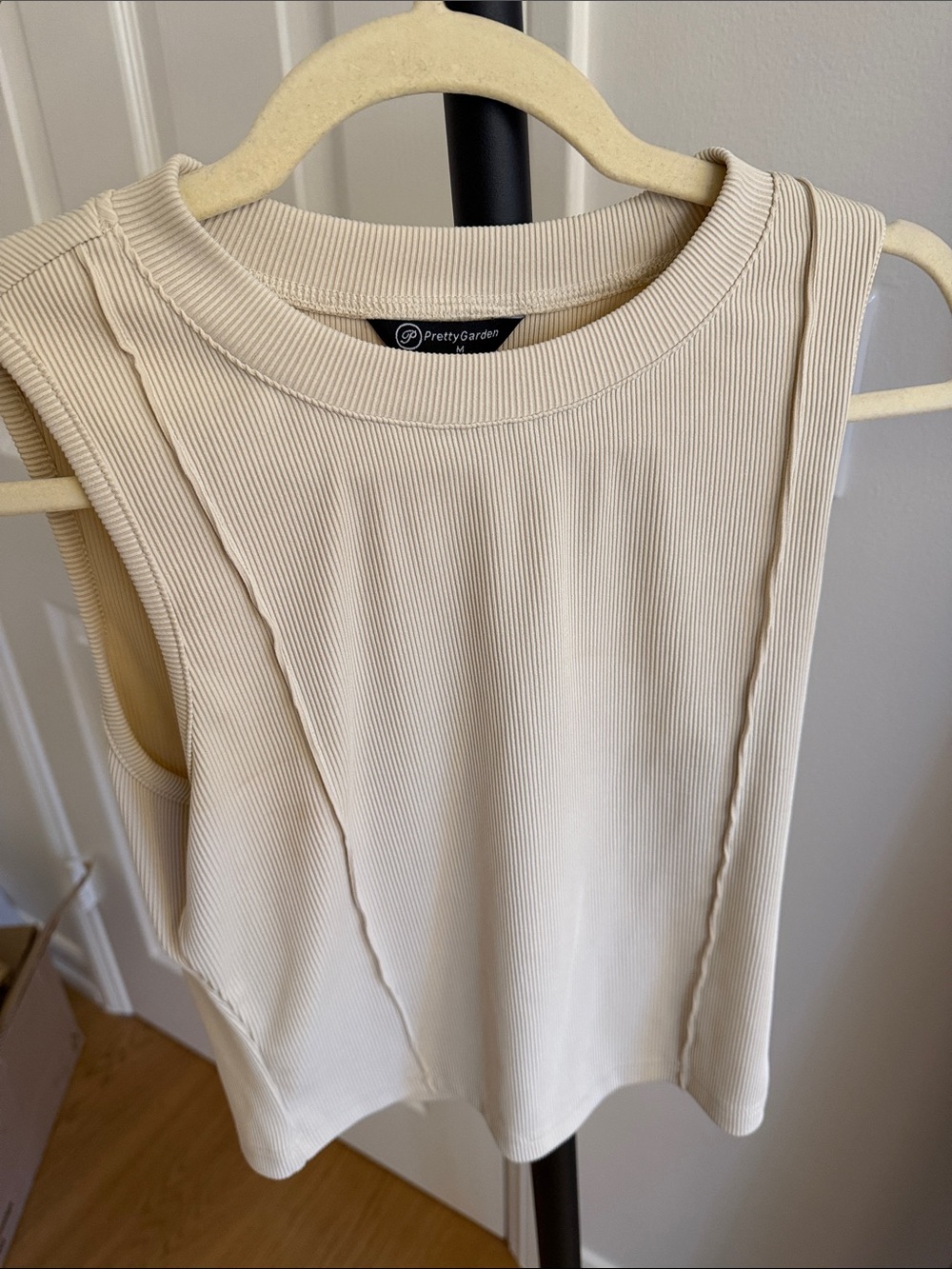 PrettyGarden Cream Ribbed Tank Top